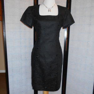 Liz Claiborne Fitted Linen Black Embroidered Dress